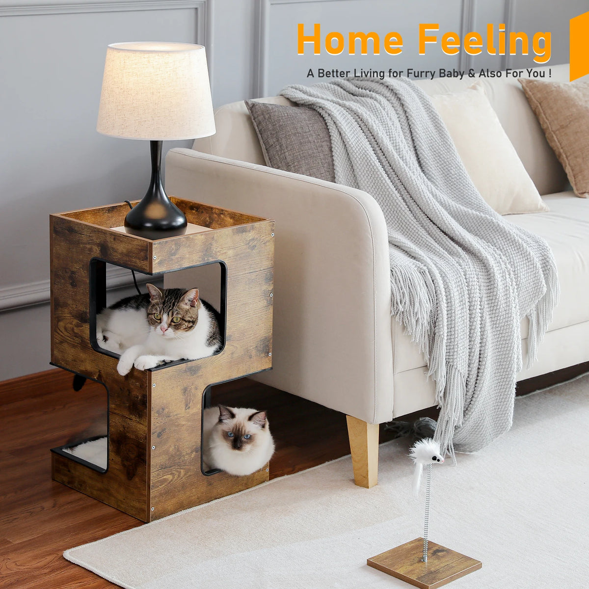 Wooden bedside-table cat house