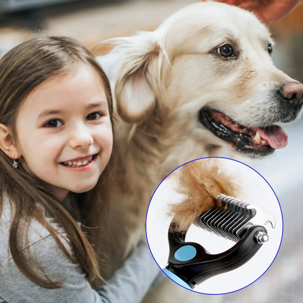 Double-sided deshedding rake for dogs and cats