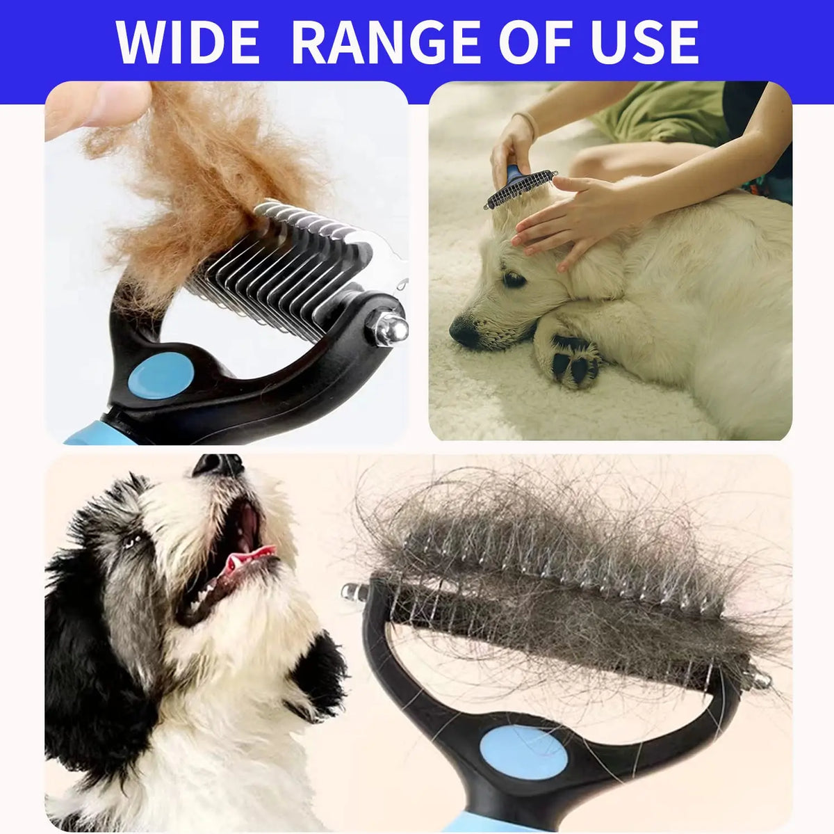 Double-sided deshedding rake for dogs and cats