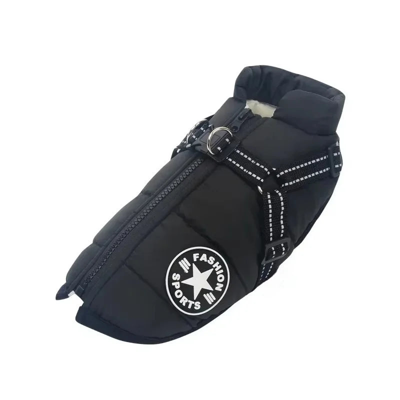 Waterproof dog coat with built-in harness