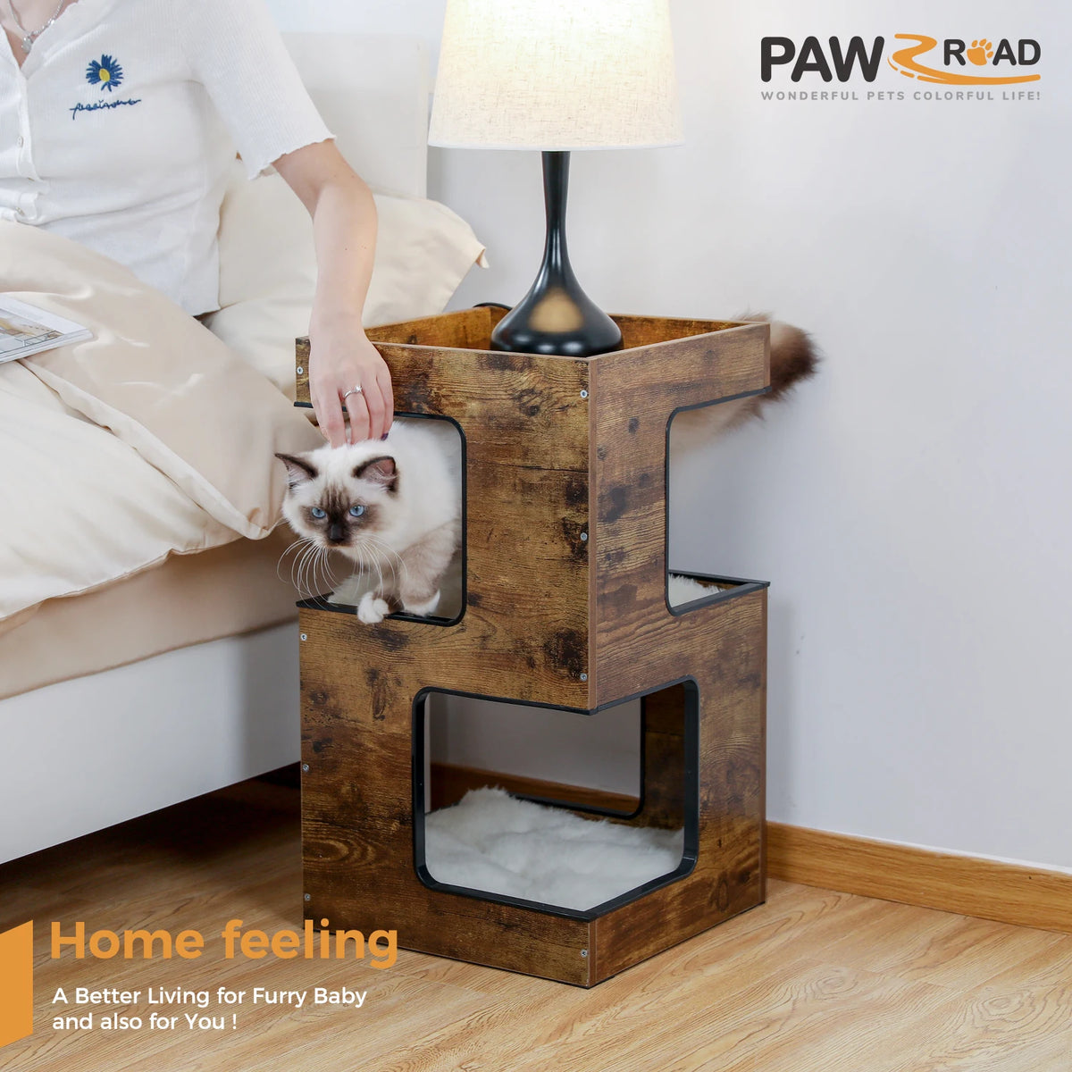 Wooden bedside-table cat house