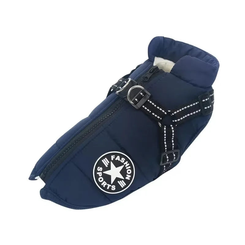 Waterproof dog coat with built-in harness