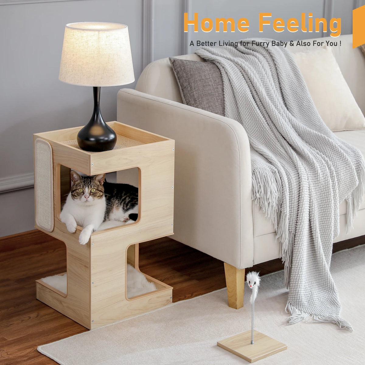 Wooden bedside-table cat house