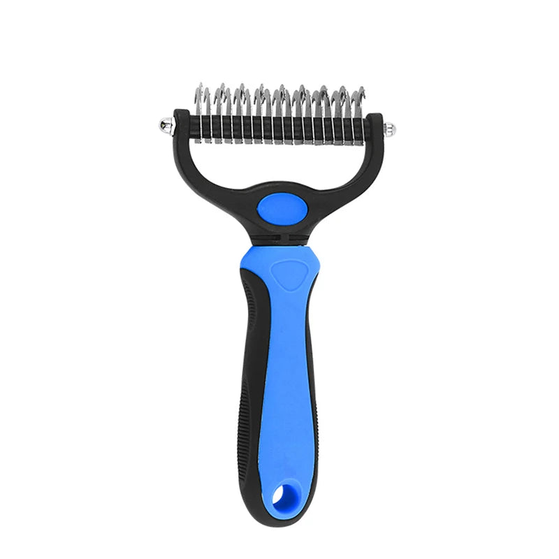 Double-sided deshedding rake for dogs and cats