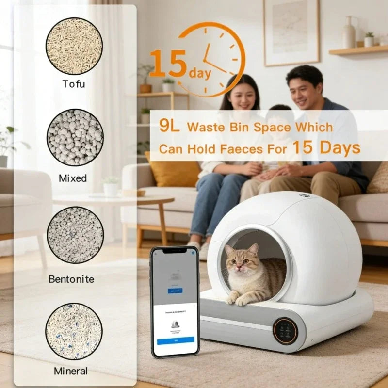 Smart self-cleaning litter box 65 L with app
