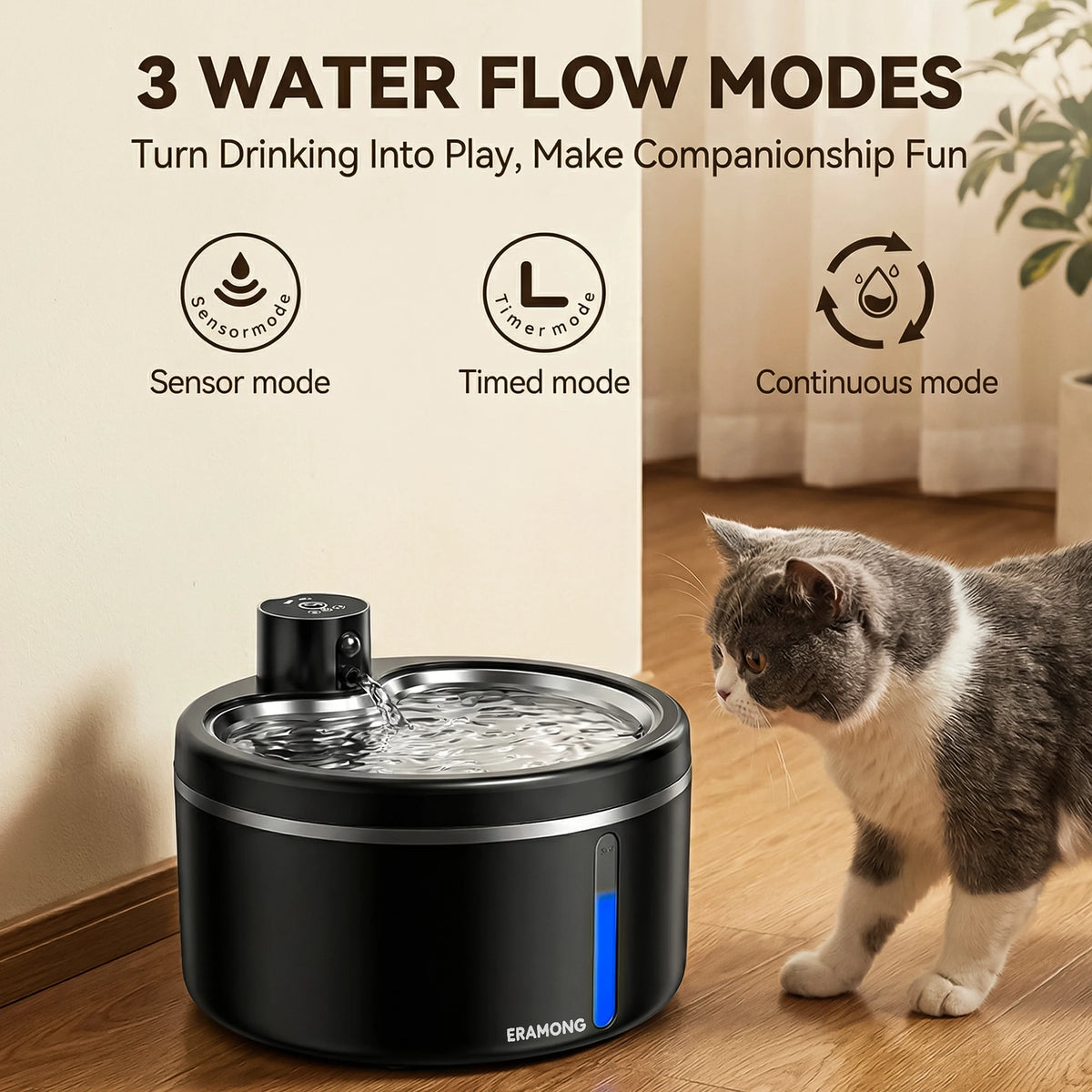 Cordless stainless steel water fountain 2.5 L