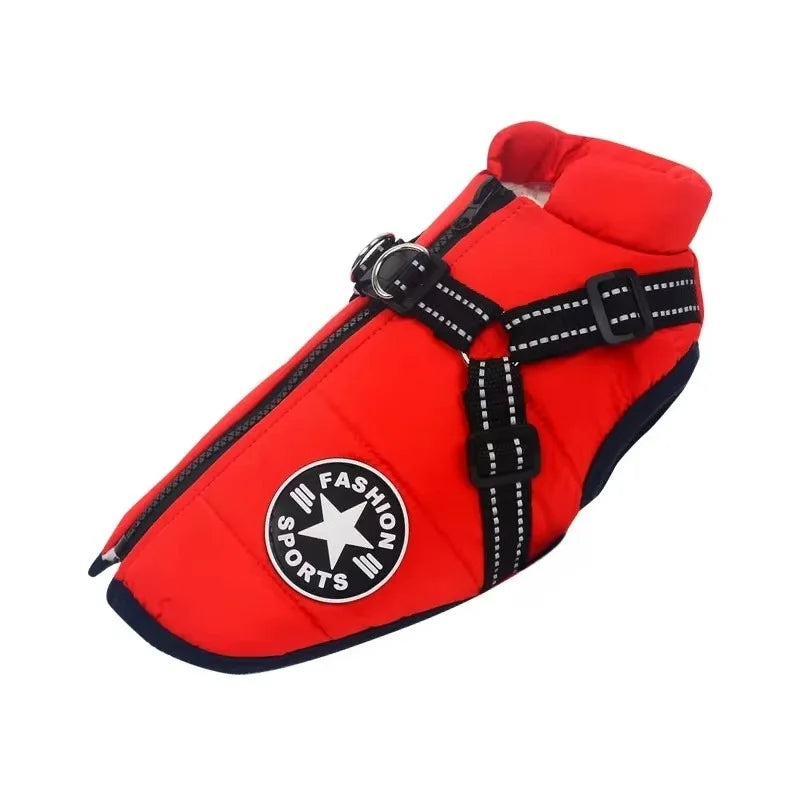 Waterproof dog coat with built-in harness