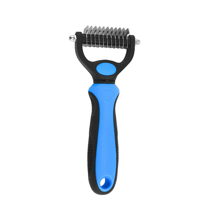 Double-sided deshedding rake for dogs and cats