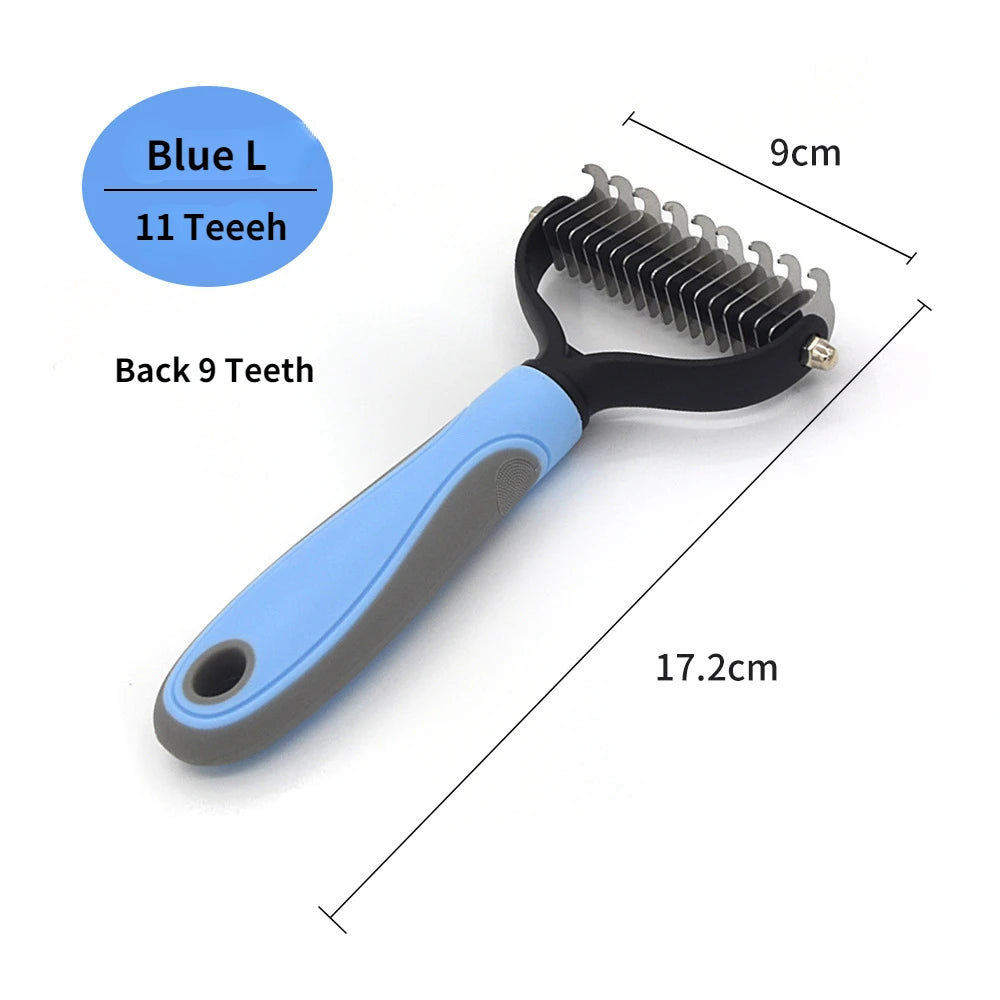 Double-sided deshedding rake for dogs and cats